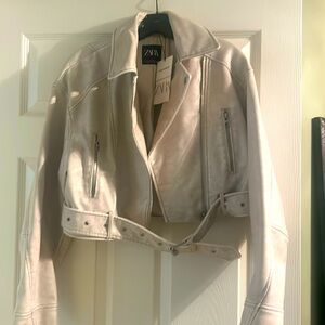 NWT Zara cropped leather biker jacket